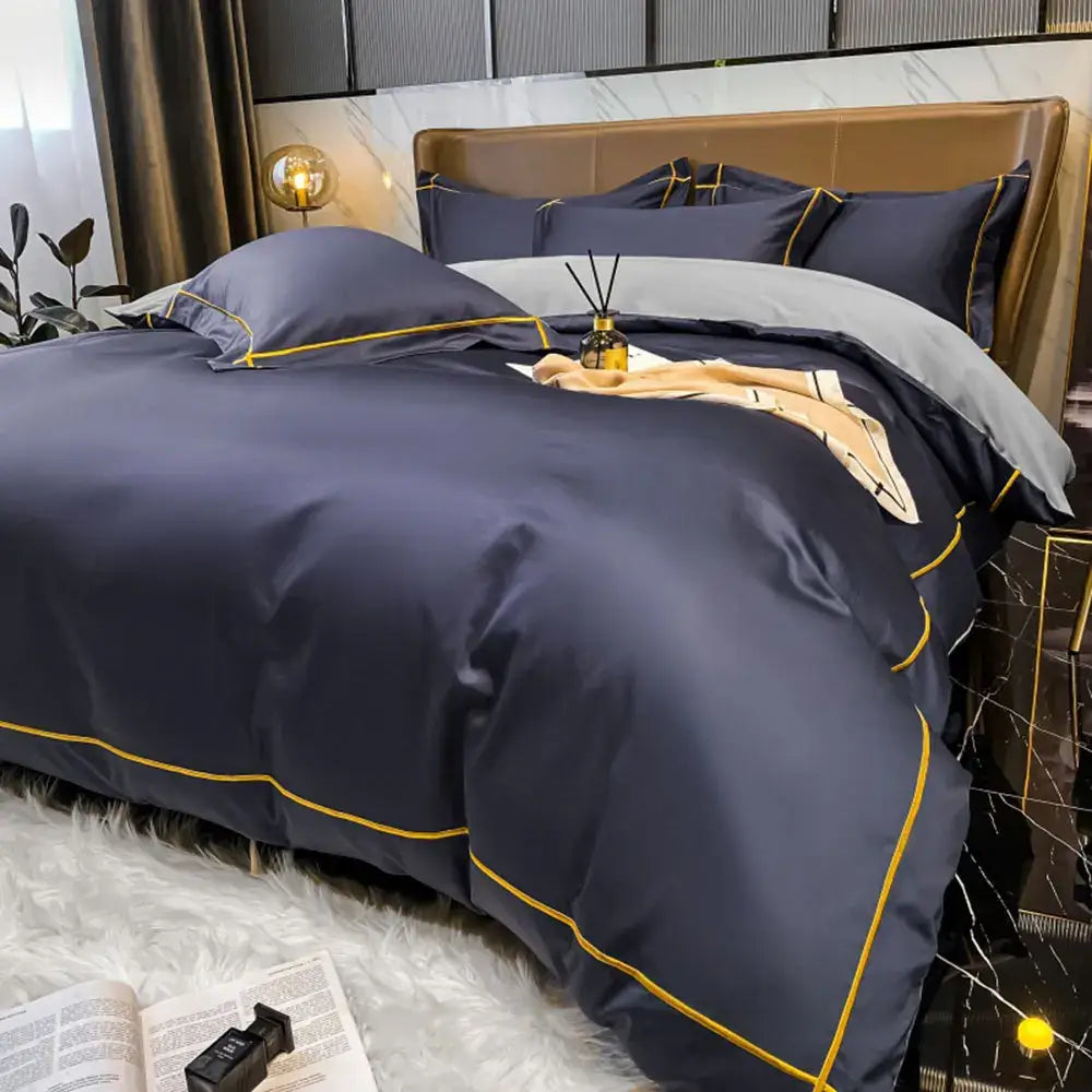 Luxurious navy & gold egyptian cotton duvet cover set bedroom