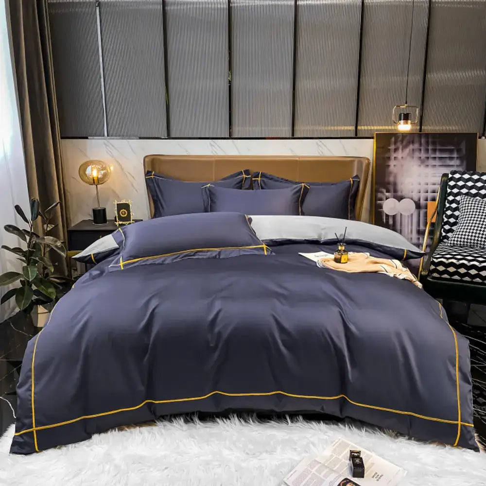 Luxurious navy & gold egyptian cotton duvet cover set bedroom