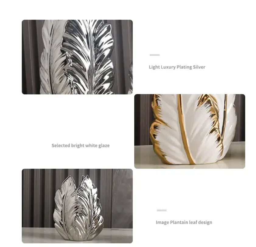 Luxurious gold ceramic feather vase white & gold living room decor