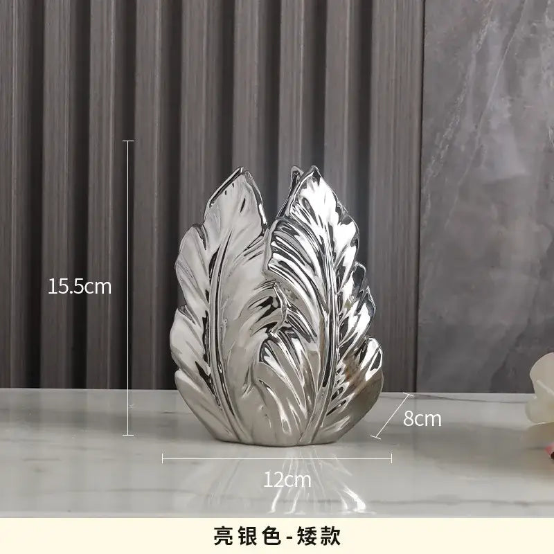 Luxurious gold ceramic feather vase white & gold living room decor