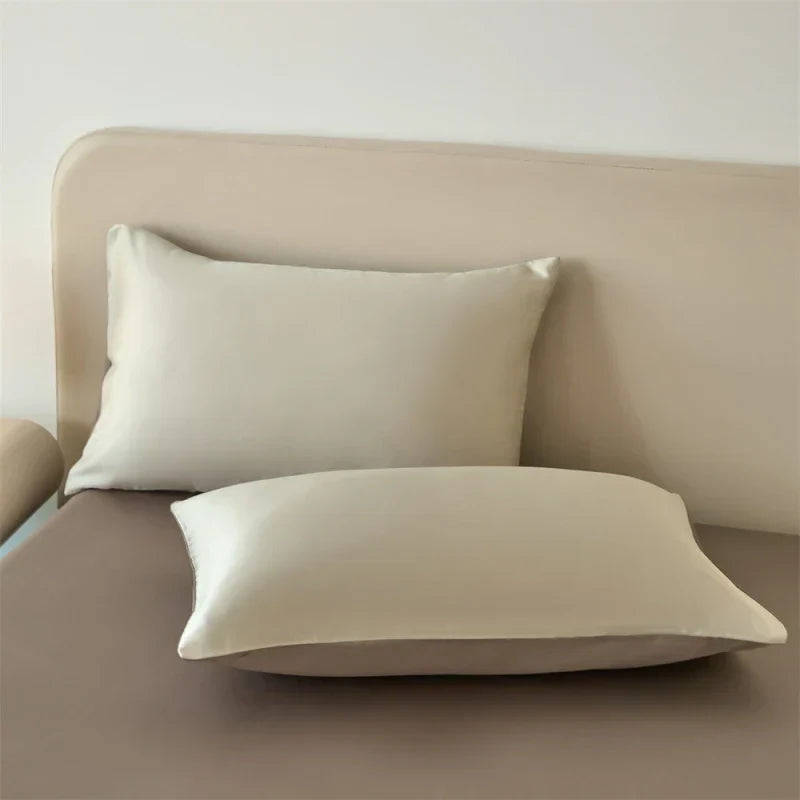 Luxurious beige lyocell silk duvet cover set bedroom bedding