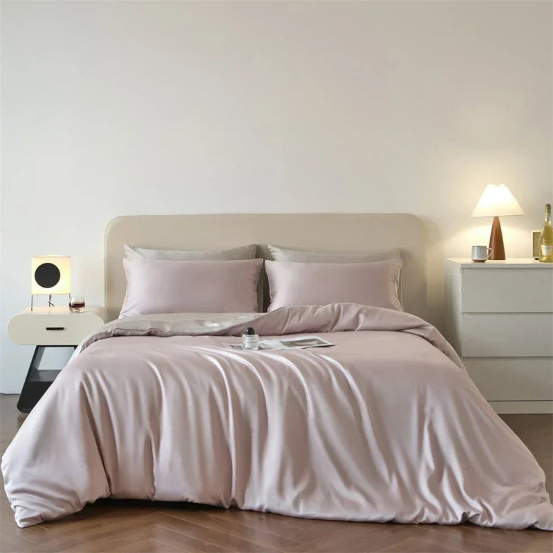 Luxurious beige lyocell silk duvet cover set bedroom bedding