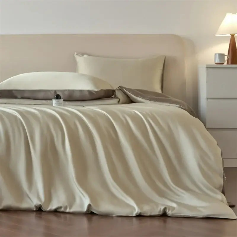 Luxurious beige lyocell silk duvet cover set bedroom bedding