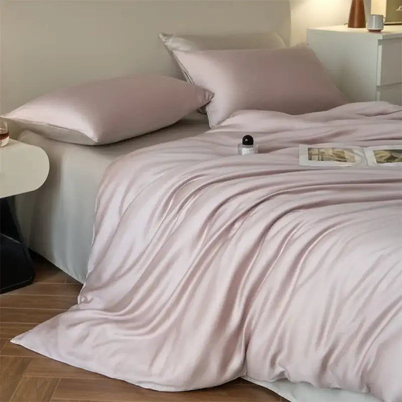Luxurious beige lyocell silk duvet cover set bedroom bedding