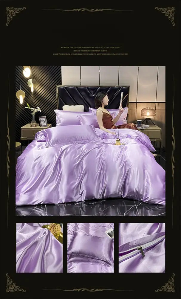 Luxurious navy blue silk duvet cover bedding set – bedroom