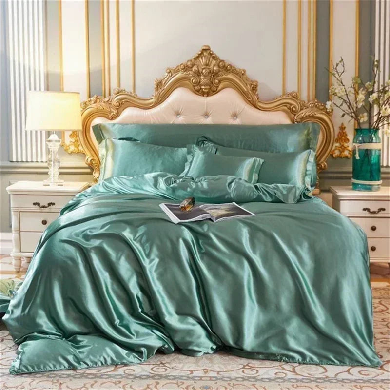 Luxurious copper & gold silk bedding set bedroom duvet cover
