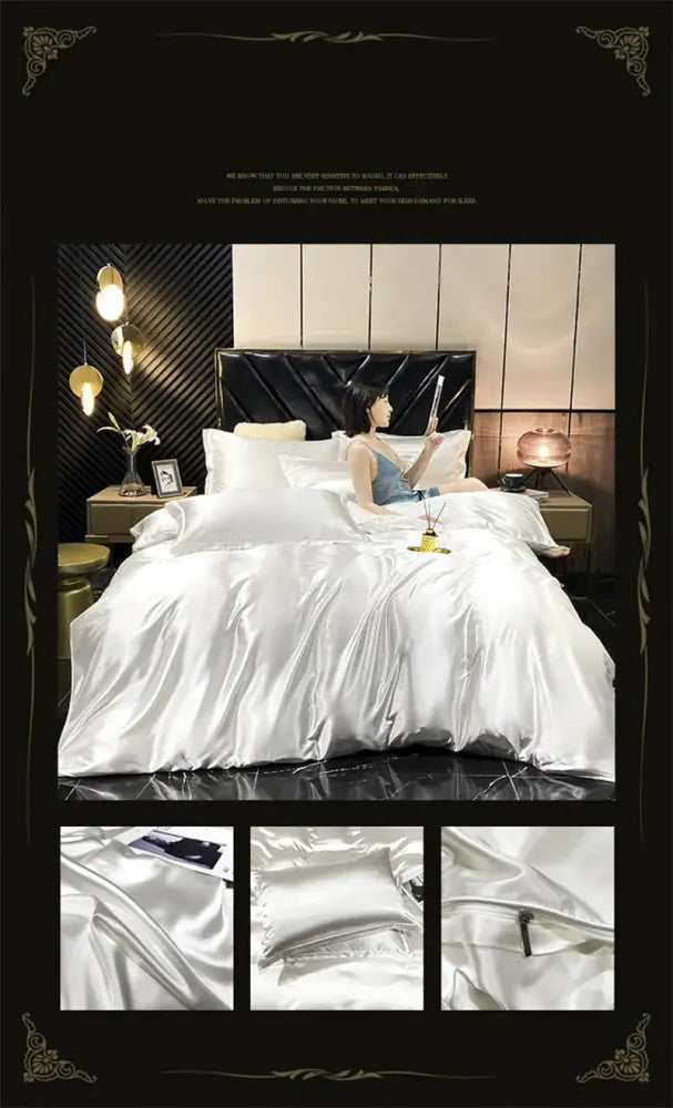Luxurious navy blue silk duvet cover bedding set – bedroom