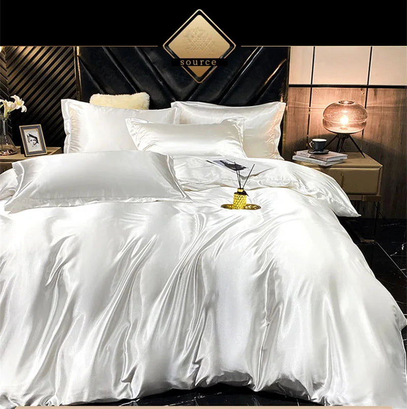 Pink & silver mulberry silk bedding set bedroom duvet cover