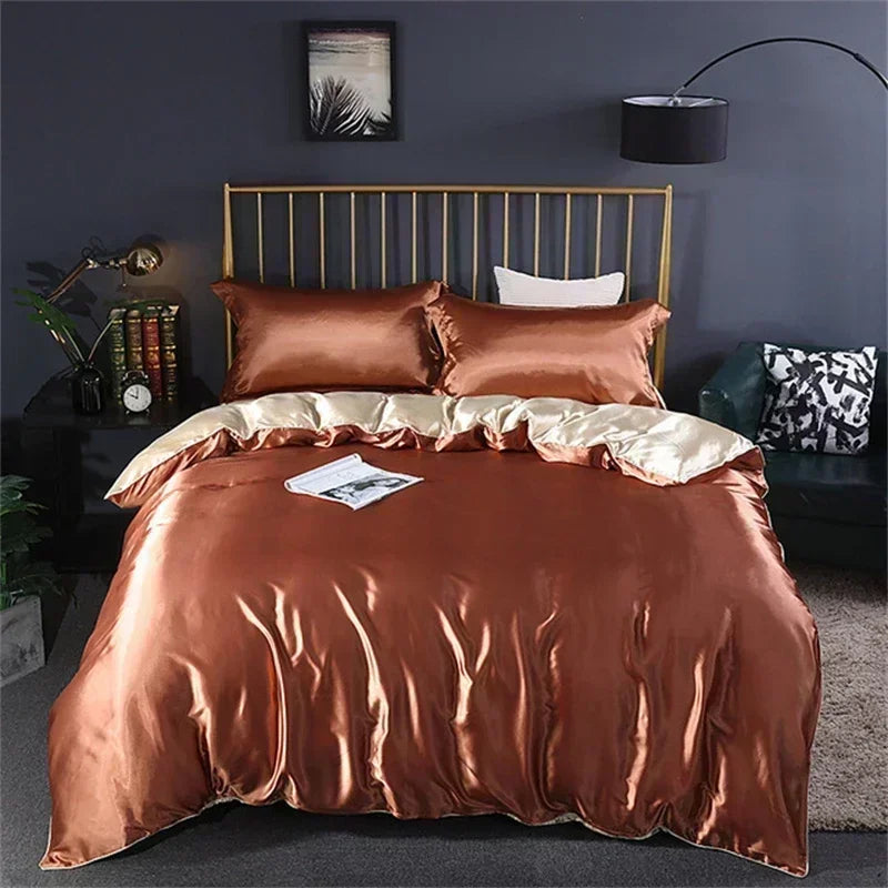 Luxurious teal satin bedding set with duvet cover for bedroom