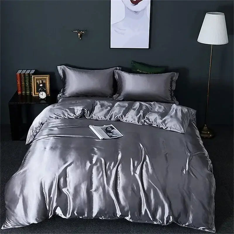 Pink & silver mulberry silk bedding set bedroom duvet cover