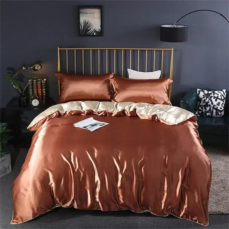 Luxurious burgundy mulberry silk duvet cover bedroom bedding set
