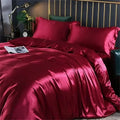 Luxurious burgundy mulberry silk duvet cover bedroom bedding set