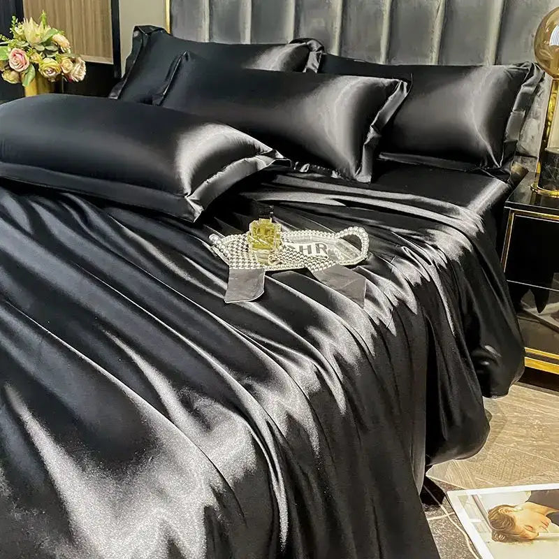 Luxurious pink satin duvet cover bedroom bedding set