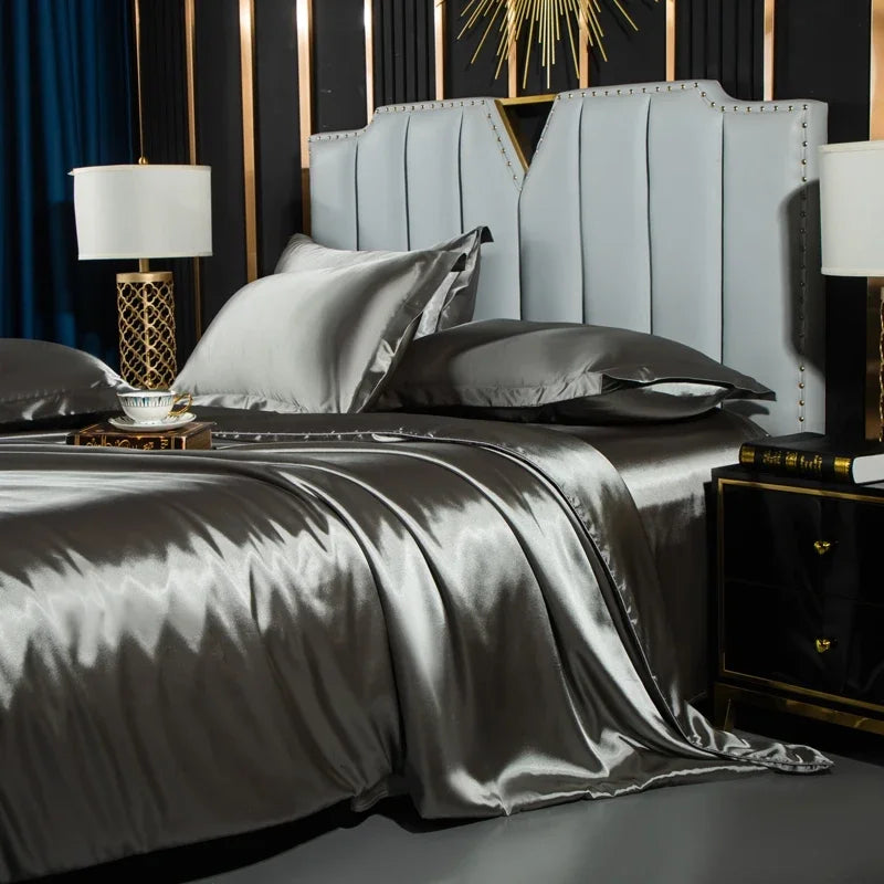 Luxurious black satin silk duvet cover set – bedroom bedding