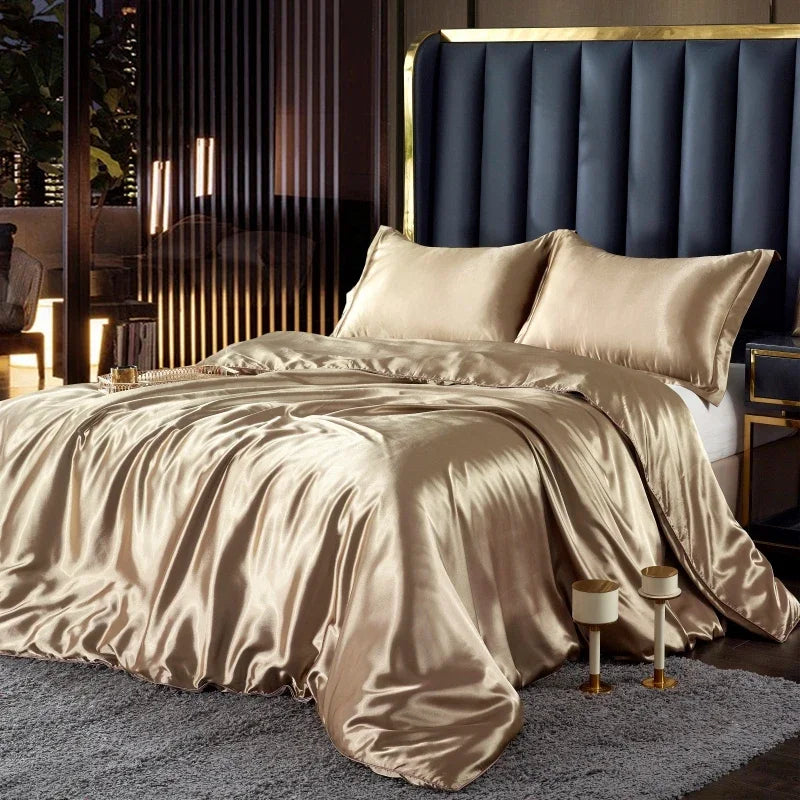 Luxurious lavender satin duvet cover set bedroom bedding