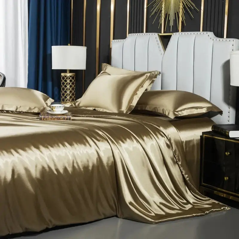 Luxurious teal glossy satin duvet cover bedroom bedding set
