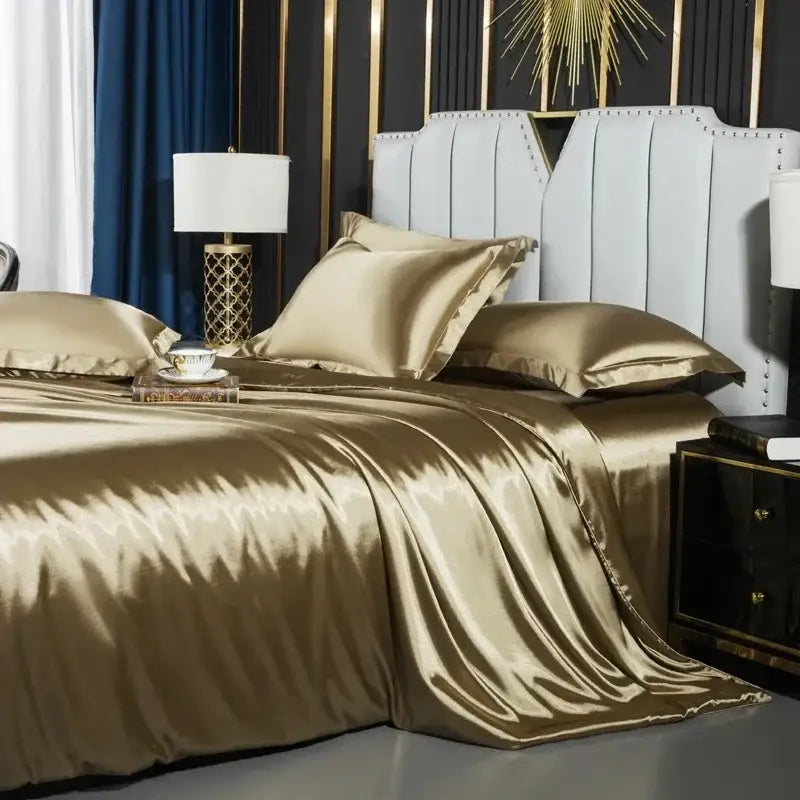 Luxurious pink satin duvet cover set bedroom silk bedding