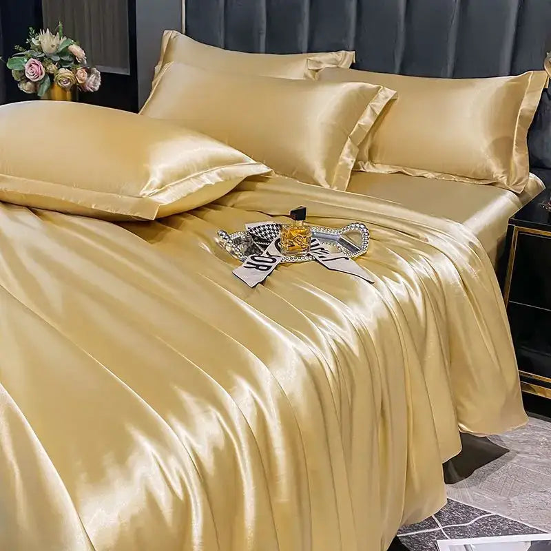 Luxurious silver satin duvet cover bedroom bedding set