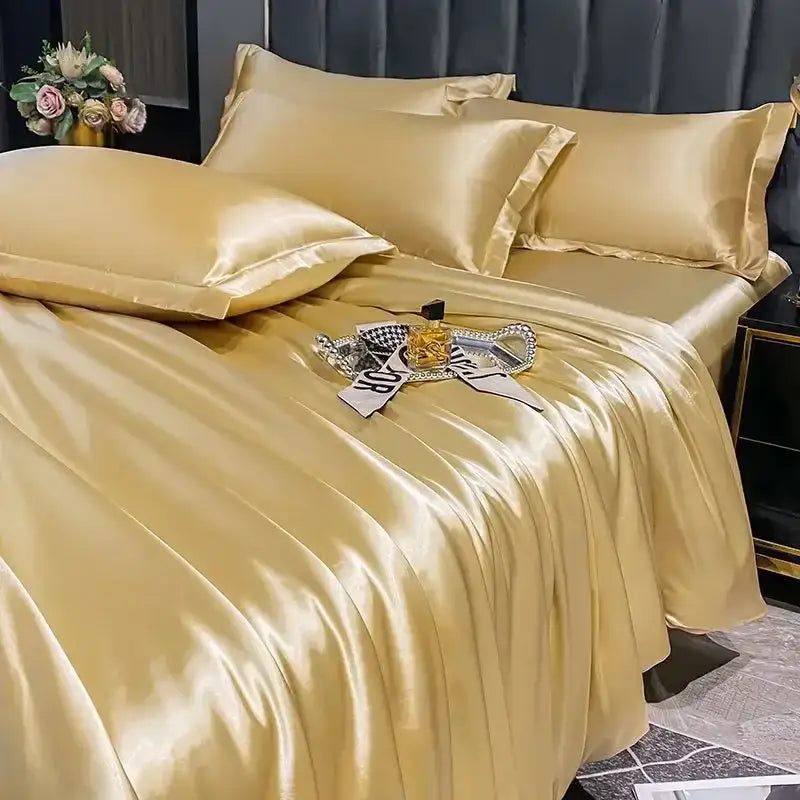 Luxurious purple satin ruffled duvet cover bedroom bedding set