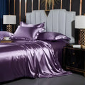 Luxurious purple satin ruffled duvet cover bedroom bedding set