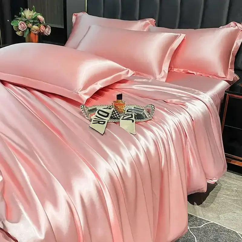 Luxurious lavender satin duvet cover set bedroom bedding
