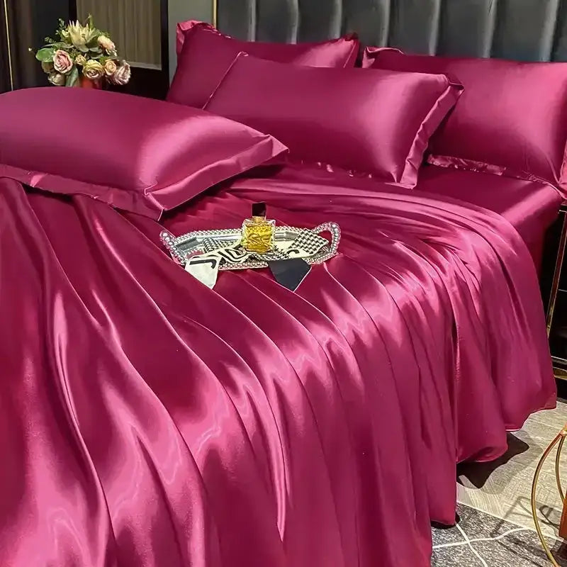 Luxurious lavender satin duvet cover set bedroom bedding