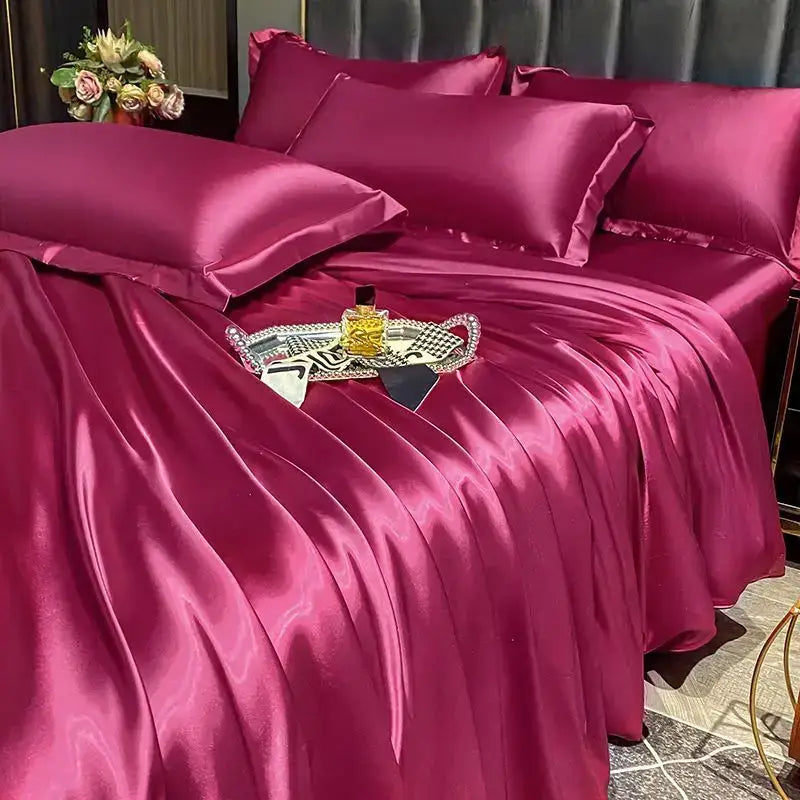 Luxurious lavender satin duvet cover set bedroom bedding