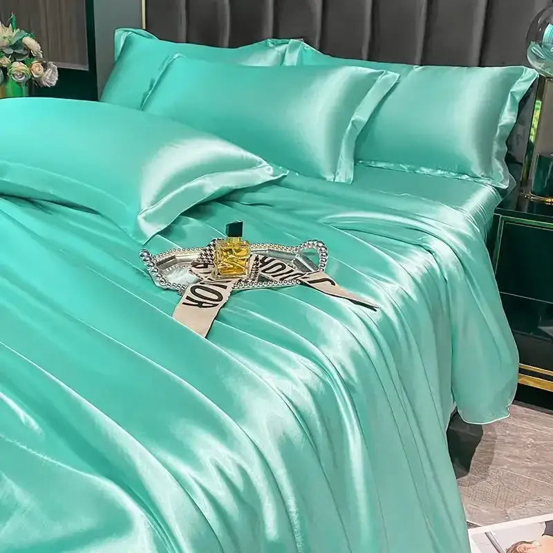 Luxurious pink satin duvet cover bedroom bedding set