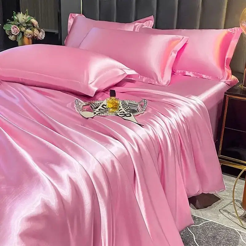 Luxurious silver satin duvet cover bedroom bedding set