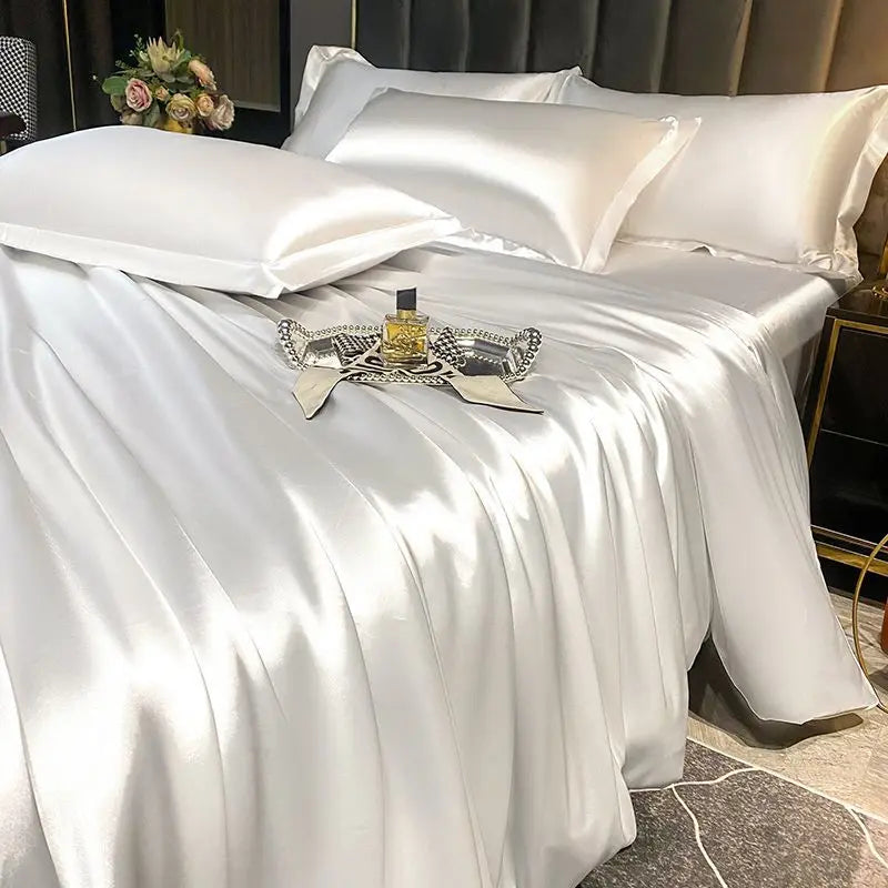 Luxurious gold satin duvet cover set bedroom silk bed sheet