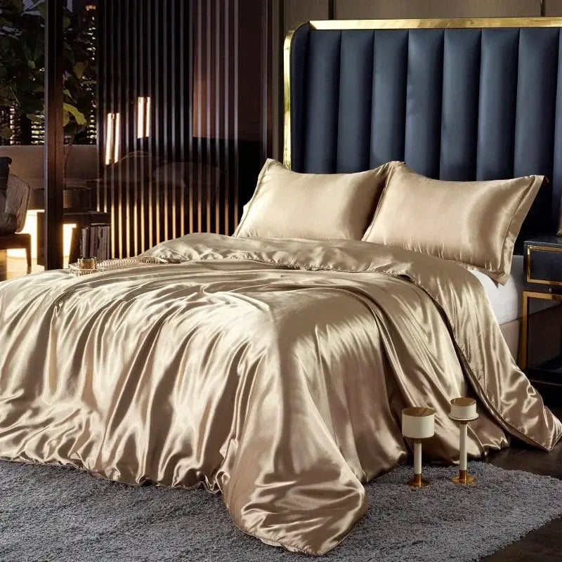Luxurious white silk duvet cover bedroom satin bedding set