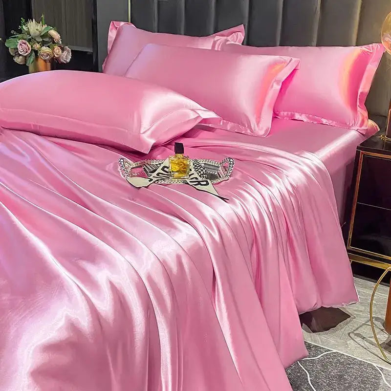 Golden satin silk duvet cover set bedroom luxury bedding