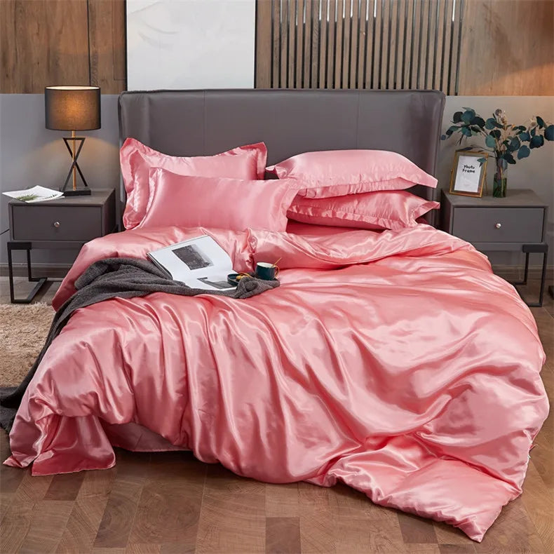 Luxurious purple glossy solid color bedding set bedroom duvet cover