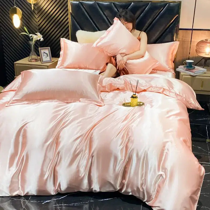 Luxurious bronze satin duvet cover bedding set bedroom king size