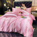 Luxurious pink satin 4 pcs duvet cover bedding set bedroom