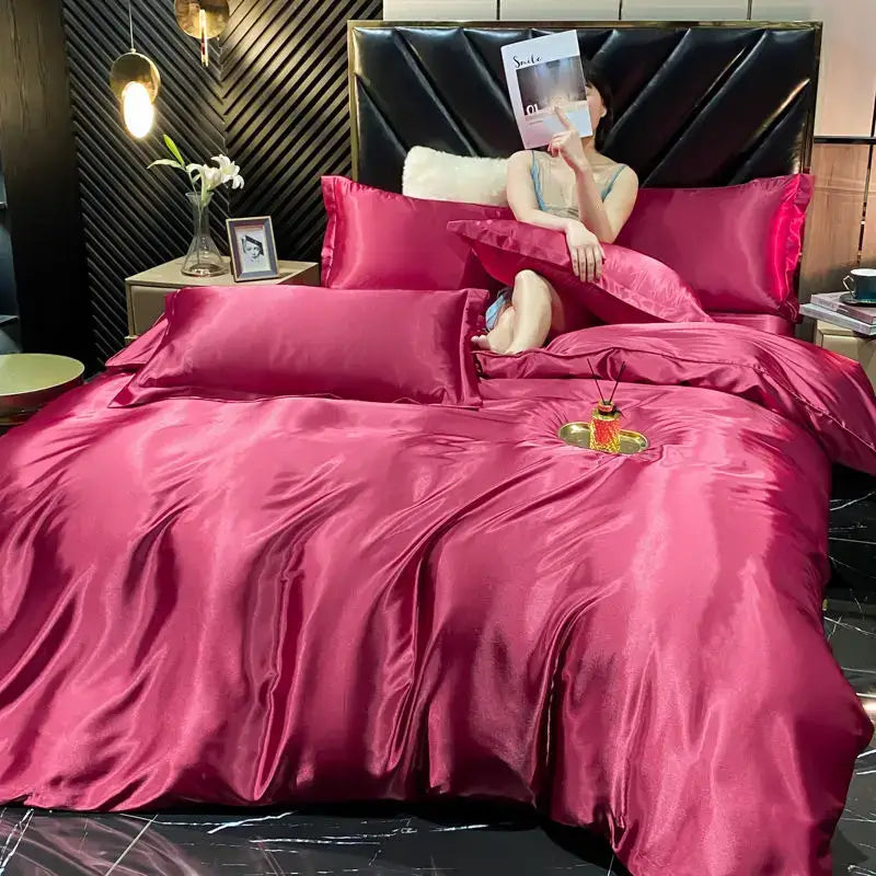 Luxurious chocolate brown satin duvet cover bedroom bedding set