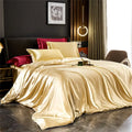 Luxurious gold and cream satin duvet cover set bedroom bedding
