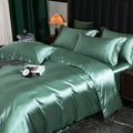 Luxurious emerald green satin duvet cover set bedroom bedding
