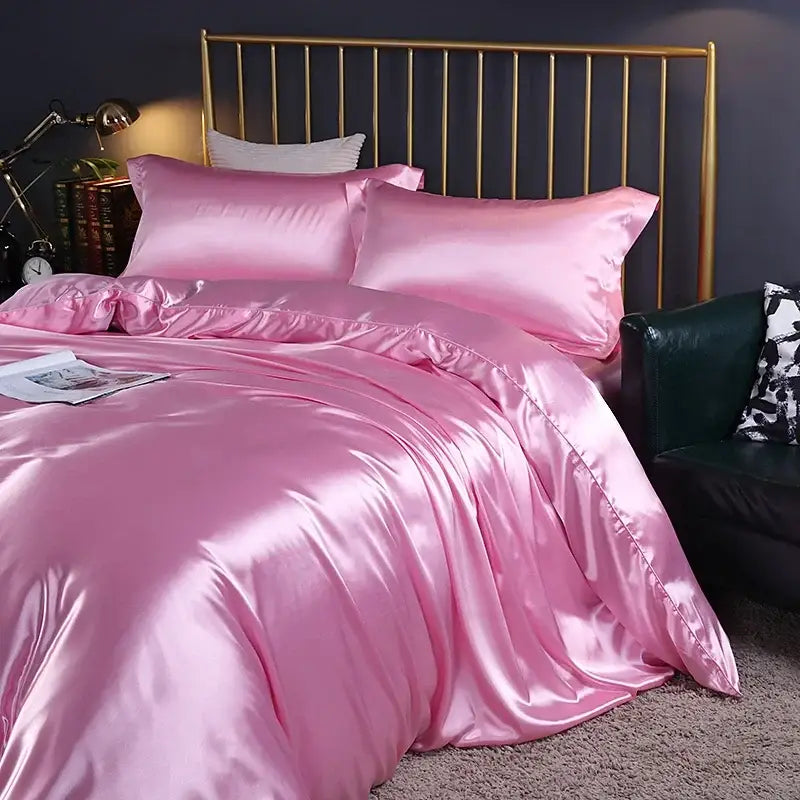 Luxurious emerald green satin duvet cover set bedroom bedding