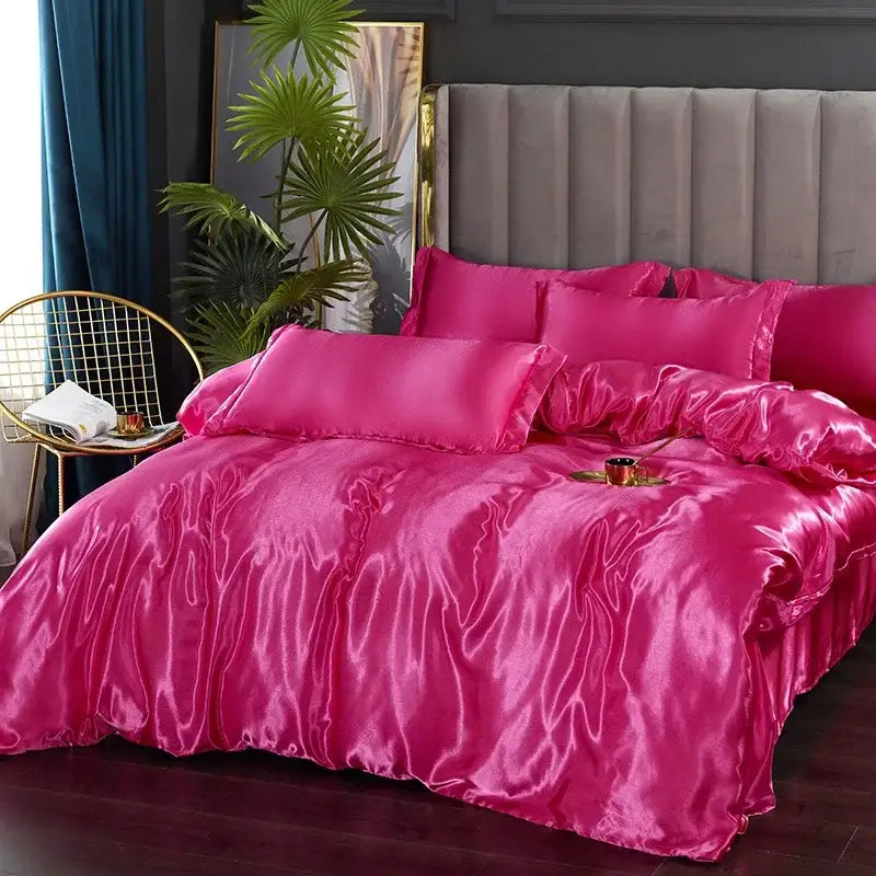 Luxurious light blue glossy satin bedding set bedroom duvet cover
