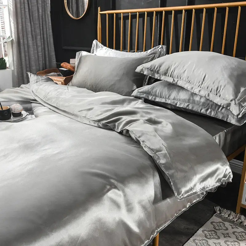 Luxurious copper & cream satin bedding set bedroom duvet cover
