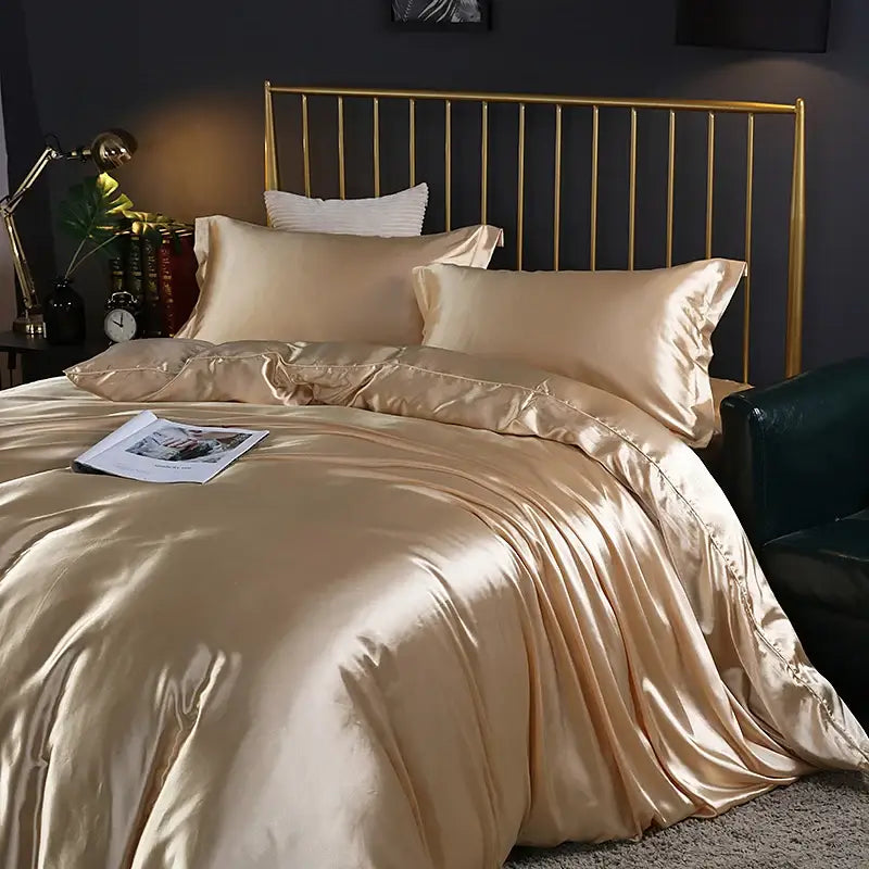 Luxurious crimson satin bedding set – bedroom duvet cover and sheets