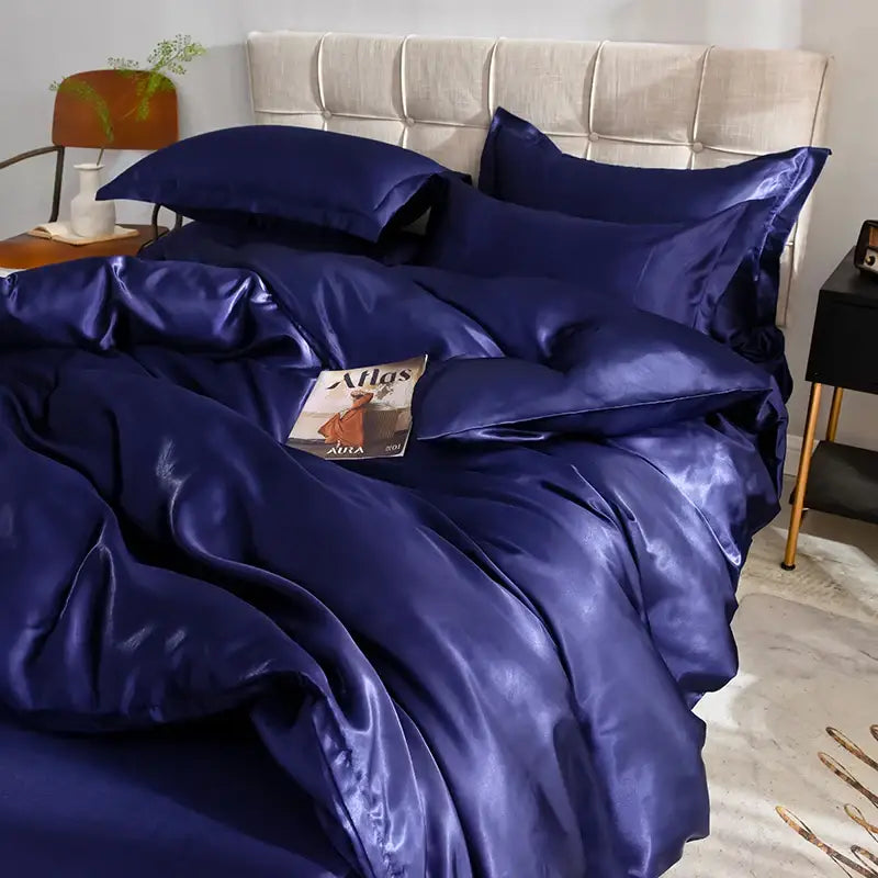 Luxurious gold satin silk bedding set bedroom ruffled edge decor
