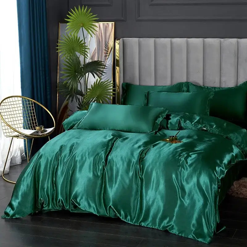 Luxurious white satin duvet cover bedding set bedroom silk finish