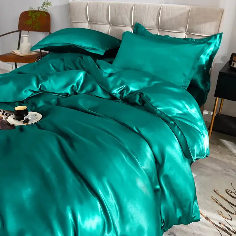 Elegant ruffled silk gray satin silk bedding set bedroom duvet cover