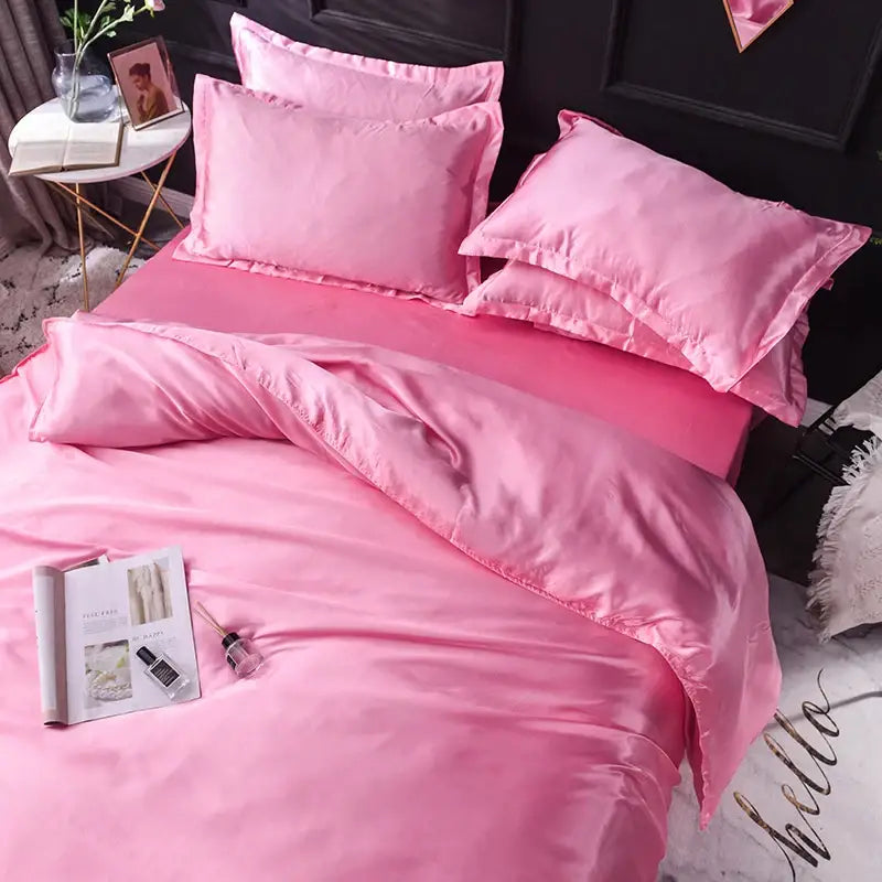 Luxurious gold satin silk bedding set bedroom ruffled edge decor