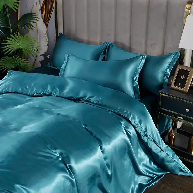 Luxurious gold satin silk bedding set bedroom ruffled edge decor