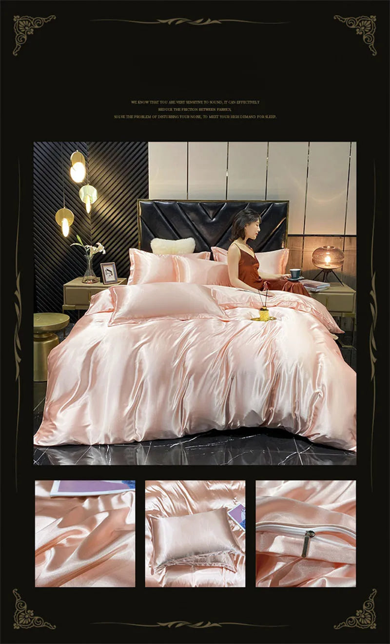 Luxurious purple satin bedding set bedroom duvet cover