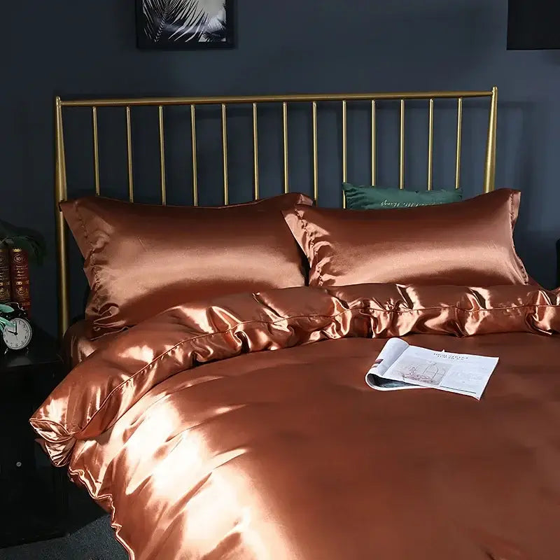 Luxurious turquoise satin duvet cover set bedroom bedding