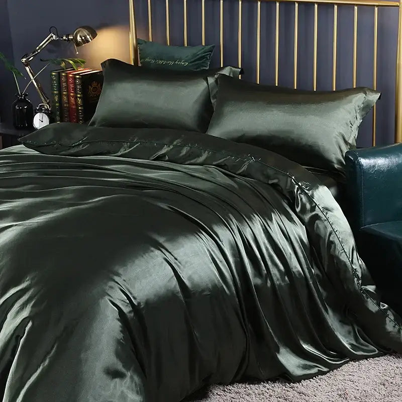 Luxurious turquoise satin duvet cover set bedroom bedding